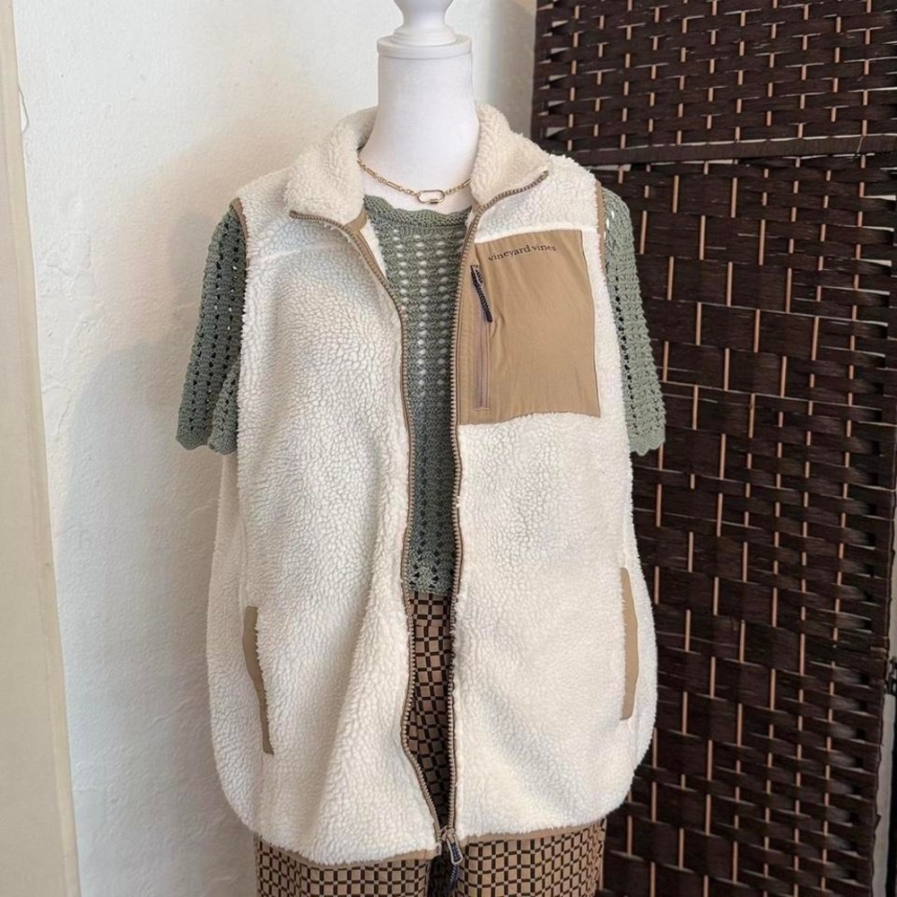 Vineyard Vines Cream Vest Women's Preppy Coastal Granny Core Size Large